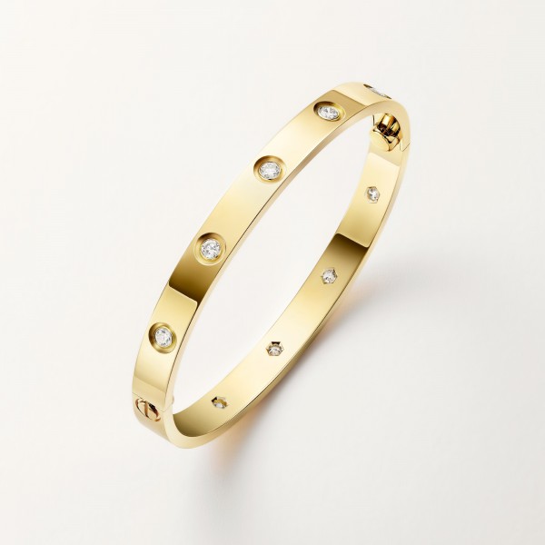 AA Love bangle with 10 diamonds: V-gold（Valueble gold）with 18k Gold Yellow Plated