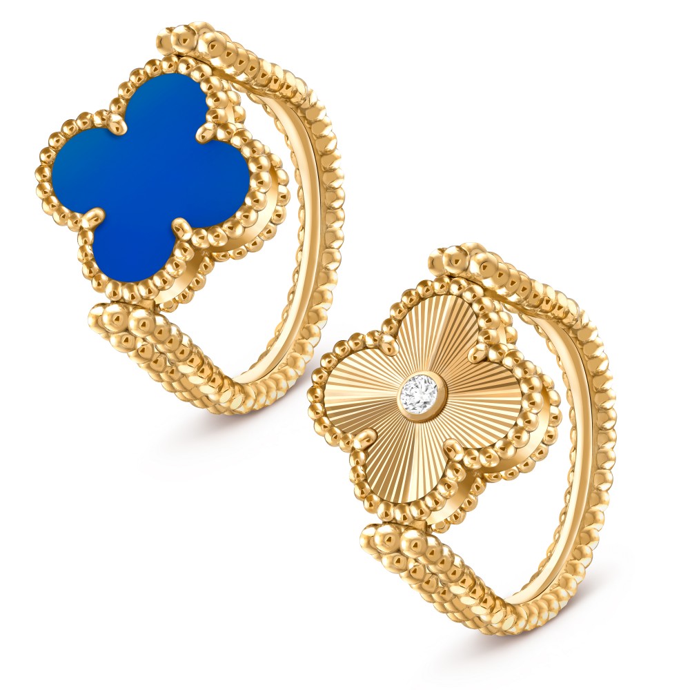 AA Clover Reversible Ring  Blue & Gold with 18k Gold Yellow Plated