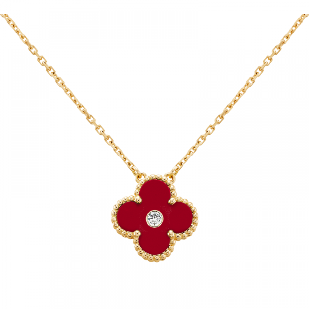 18K Yellow Gold Clover Necklace Holiday Pendent with Diamond