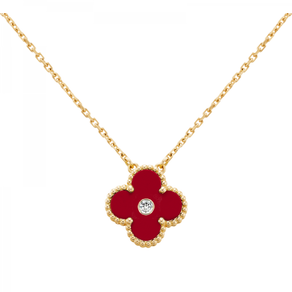 18K Yellow Gold Clover Necklace Holiday Pendent with Diamond