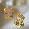 High-Quality Clip Back with Detachable Stem Stamped Clover Earrings (Gold Color)