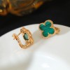 High-Quality Clip Back with Detachable Stem Stamped Clover Earrings (Gold Color)