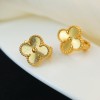 High-Quality Clip Back with Detachable Stem Stamped Clover Earrings (Gold Color)