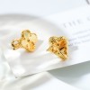 High-Quality Clip Back with Detachable Stem Stamped Clover Earrings (Gold Color)